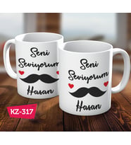 Seni Seviyorum İsimli Kişiye Özel Eşlere Sevgiliye Özel Hediye Kupa Bardak
