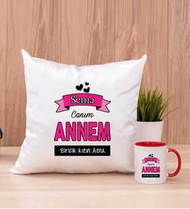 Canım Annem Kare Yastık ve Kırmızı Kupa Bardak