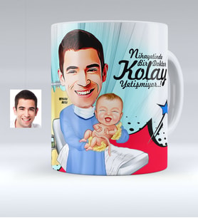 BK Gift Kişiye Özel Bay Kadın Hastalıkları Ve Doğum Uzmanı Karikatürlü Beyaz Kupa 1