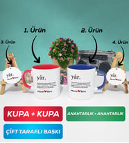 İkili Kırmızı Lacivert Yâr Sevgililer Günü Hediyesi Kupa Bardak Anahtarlık