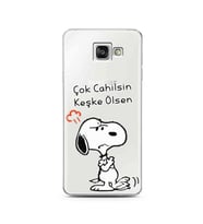 Snoopy Tasarımlı Süper Şeffaf Silikon Telefon Kılıfı Samsung A3 (2016)