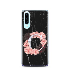 Mermer Çiçekli Harf Tasarım Süper Şeffaf Silikon Telefon Kılıfı Huawei P30  C-Ha