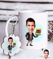 BK Gift Kişiye Özel Erkek Kütüphaneci Karikatürlü Beyaz Kupa ve Anahtarlık Hediye Seti (Model 1)