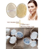QNİAY Yüz Bakım Seti 3 Adet Cilt Beyazlatma (İRAN HAMAM TAŞI)  + Oval Yüz Pedi Lif Cilt Bakım