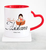 BK Gift Kişiye Özel Mesleki Yönetici Asistanı Kırmızı Kalpli Kupa Bardak