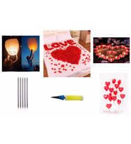 ROMANTİK GECE PAKEDİ (GÜL YAPRAĞI-KALPLİ BALON-KALPLİ MUM-BALON POMPASI-DİLEK FENERİ-PASTA MUMU)