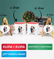İkili Pembe Sevgiliye Hediye Bir Ömür Sevgililer Günü Hediyesi Kupa Bardak Anahtarlık Hediye Seti