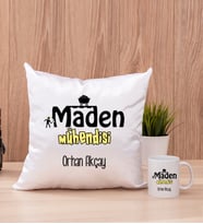 Maden Mühendisi Kare Yastık ve Beyaz Kupa Bardak