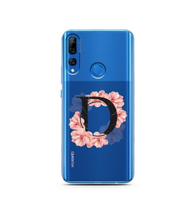 Pembe Çiçekli Harf Tasarım Süper Şeffaf Silikon Telefon Kılıfı Huawei Y9 Prime 2