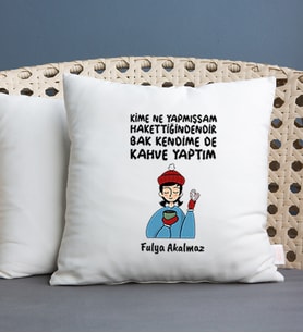 Bak Kendime De Kahve Yaptım Saten Yastık