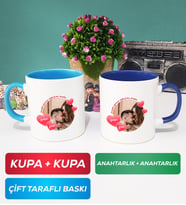 İkili Sevgiliye Sevgililer Günü Hediyesi 8 Kupa Bardak Mavi Lacivert