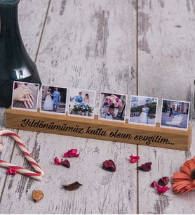 Yıldönümü Hediyesi Altı Fotoğraflı Ahşap Stand