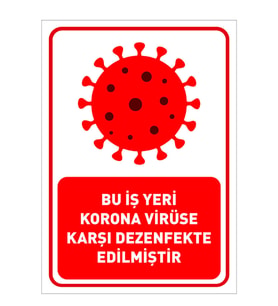 MIGNATIS - Bu İşyeri Korona Virüse Karşı Dezenfekte Edilmiştir Yazısı Sticker Folyo 50x70cm SYL28