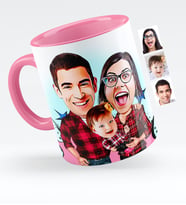 BK Gift Kişiye Özel Aile Karikatürlü Pembe Kupa Bardak  2