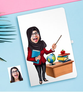 BK Gift Kişiye Özel Tesettürlü Bayan Öğretmen Karikatürlü Defter-1