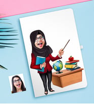 BK Gift Kişiye Özel Tesettürlü Bayan Öğretmen Karikatürlü Defter-1
