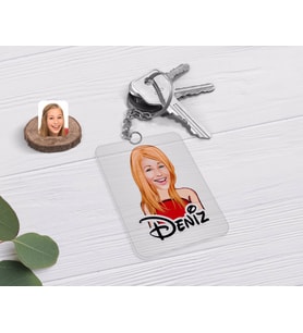 BK Gift Kişiye Özel Kadın Karikatürlü Şeffaf Pleksi Anahtarlık-33 (Beyaz)