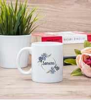 İsme Özel Çiçek Desenli Beyaz Kupa Bardak