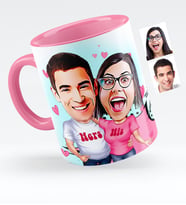 BK Gift Kişiye Özel Sevgililer Karikatürlü Pembe Kupa Bardak  5
