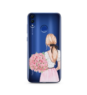 Çiçekli Kız Tasarımlı Süper Şeffaf Silikon Telefon Kılıfı Huawei Honor 8c