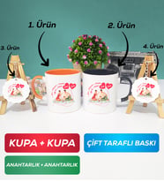 İkili Turuncu Siyah Sevgiliye Sevgililer Günü Hediyesi 5 Kupa Bardak Anahtarlık