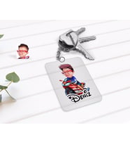 BK Gift Kişiye Özel Motorcu Çocuk Karikatürlü Şeffaf Pleksi Anahtarlık-1 (Beyaz)