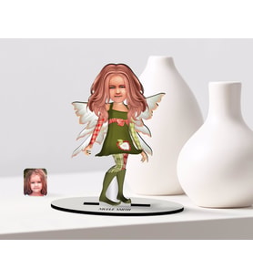 BK Gift Kişiye Özel Kız Çocuk Peri Karikatürlü Ahşap Biblo Model-1 (Beyaz)