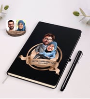 BK Gift Kişiye Özel Yılın En Mükemmel Çifti Karikatürlü Siyah Defter ve Kalem Hediye Seti-59