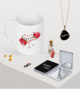 BK Gift Kişiye Özel Benim Güzel Annem Kupa Ayna ve Siyah Mineli Kolye Seti (Model 1)