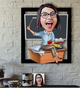 BK Gift Kişiye Özel Bayan Öğretmen Karikatürlü 3D Ahşap Tablo-2