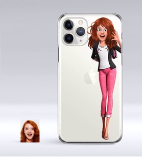 BK Gift Kişiye Özel Kadın Animasyon Karikatürlü iPhone 11 Pro İnce Şeffaf Silikon Telefon Kapağı-4 (Beyaz)