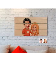 BK Gift Kişiye Özel Sevgililer Karikatürlü Otantik Ahşap Palet Tablo-54