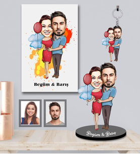Kişiye Özel Sevgili Karikatürlü 3 lü Hediye Seti Model 9