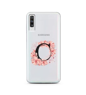 Pembe Çiçekli Harf Tasarım Süper Şeffaf Silikon Telefon Kılıfı Samsung A70 C-Har