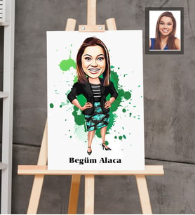 Kişiye Özel Patron Karikatürlü  Ahşap Tablo 30x47 Bayan-14
