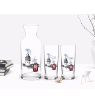 BK Gift Kişiye Özel Renkli Baskılı İstanbul Tasarımlı İkili Rakı Bardağı ve Karaf Hediye Seti-1 (Beyaz)