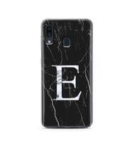 Samsung A30 Siyah Mermer Harf Tasarımlı Telefon Kılıfı E-Harfi 