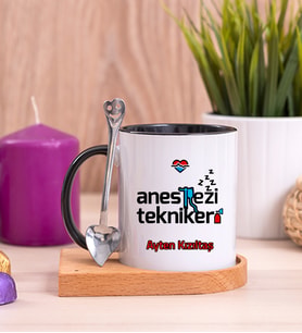 Anestezi Teknikeri Ahşap Altlıklı Siyah Kupa Bardak