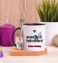 Anestezi Teknikeri Ahşap Altlıklı Siyah Kupa Bardak