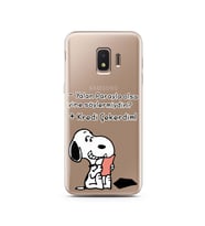 Snoopy Tasarımlı Süper Şeffaf Silikon Telefon Kılıfı Samsung J2 Core
