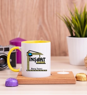 İnşaat Teknikeri Ahşap Altlıklı Mumlu Sarı Kupa Bardak