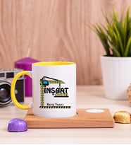 İnşaat Teknikeri Ahşap Altlıklı Mumlu Sarı Kupa Bardak