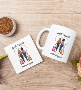 Best Friends İki İsimli Beyaz Kupa Bardak ve Bardak Altlığı