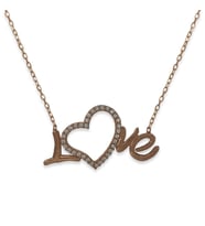 LOVE Kalpli Beyaz Zirkon Taş Rose Kaplama Gümüş Hayalet Kolye (Rose-Beyaz)