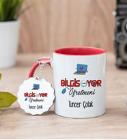 Bilgisayar Öğretmeni Kırmızı Kupa Bardak Ve Anahtarlık Set