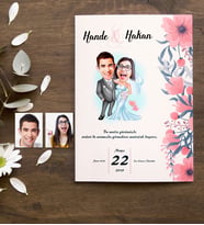 BK Gift Kişiye Özel Karikatürlü Nikah & Düğün Davetiyesi Model 5 (50 Adet)