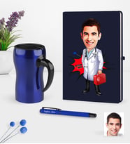 BK Gift Kişiye Özel Bay Doktor Karikatürlü Lacivert Defter Kalem Termos Mug Seti - 4 (Model 1)