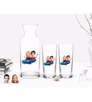 BK Gift Kişiye Özel Renkli Baskılı Sevgililer Karikatürlü İkili Rakı Bardağı ve Karaf Hediye Seti-52 (Model 1)