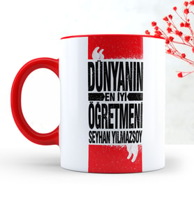 BK Gift Kişiye Özel Dünyanın En İyi Öğretmeni Kırmızı Kupa Bardak  1