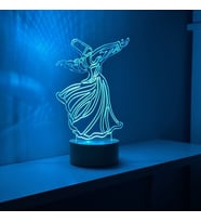 Semazen Figürlü Dekoratif Hediye Led Masa Lambası 7 Işık Rengi Ahşap Taban